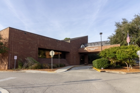 The exterior, brown brick, of my childhood library